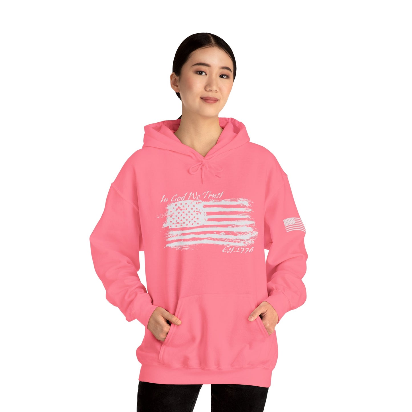 Patriotic "In God We Trust - 1776" Hooded Unisex Sweatshirt *Wht