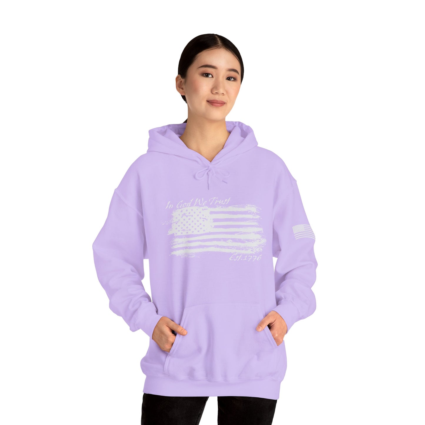 Patriotic "In God We Trust - 1776" Hooded Unisex Sweatshirt *Wht