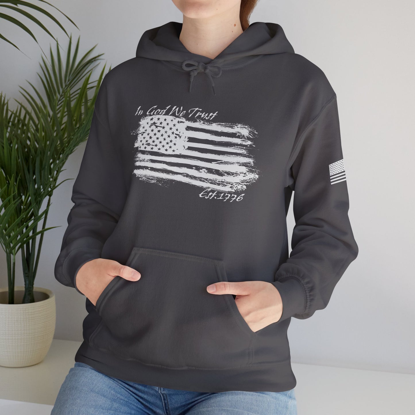Patriotic "In God We Trust - 1776" Hooded Unisex Sweatshirt *Wht