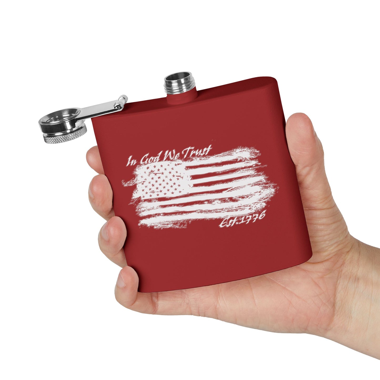 Patriotic Stainless Steel Flask - In God We Trust USA Design *Wht