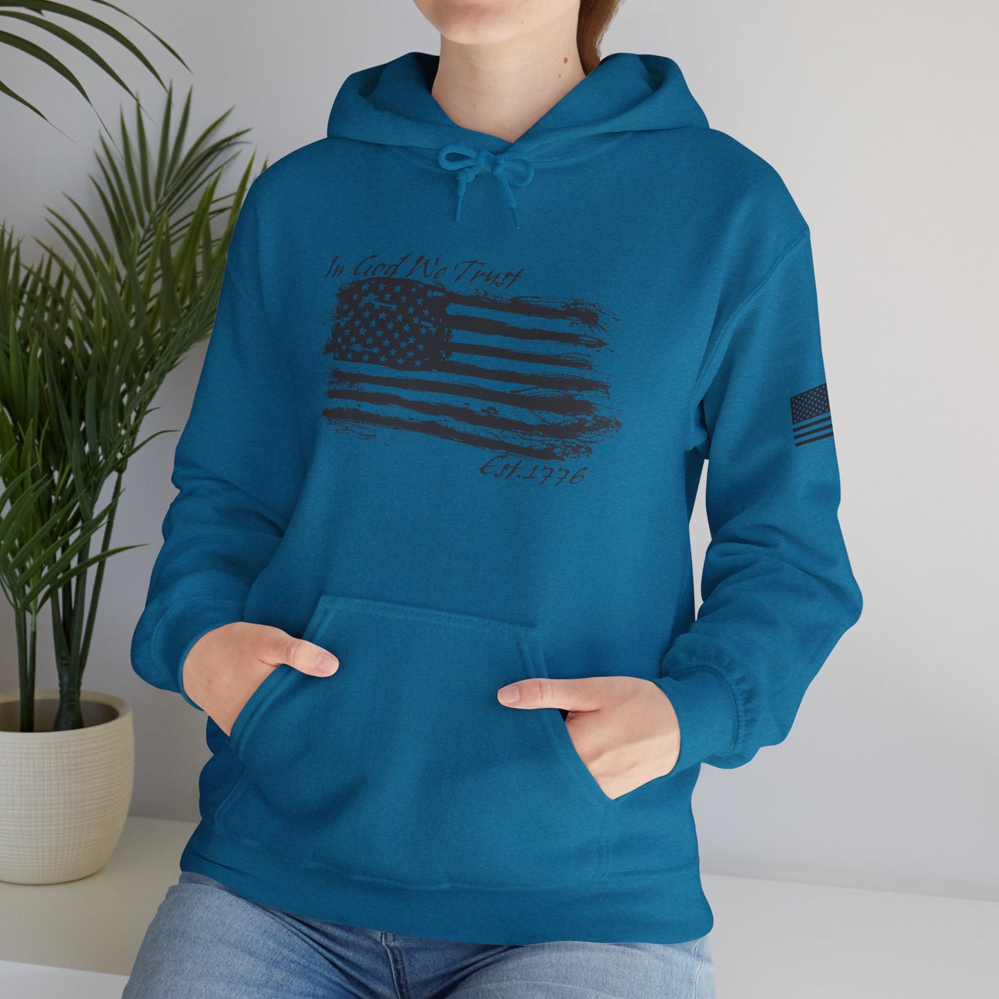 Patriotic "In God We Trust - 1776" Hooded Unisex Sweatshirt *Blk