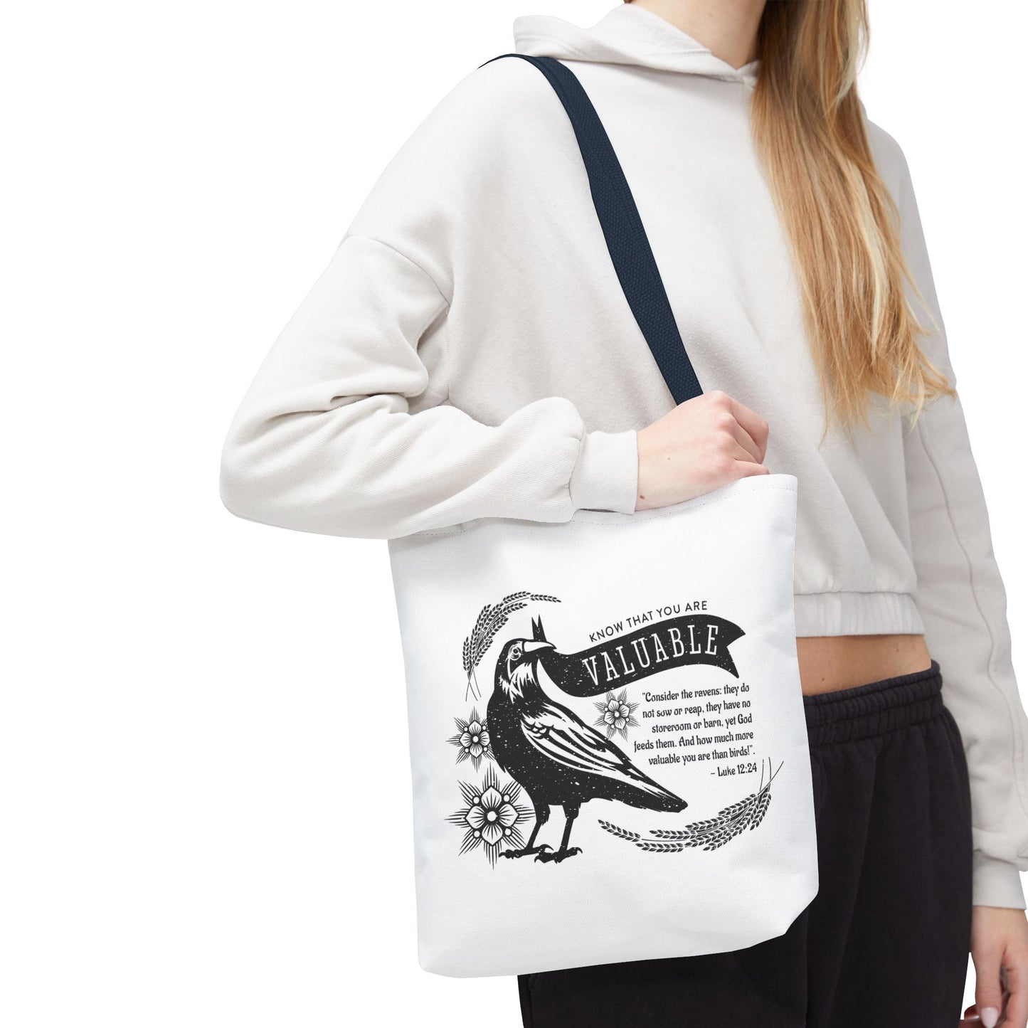 Faith Artistry Tote Bag - Luke 12:24 You are Valuable to God