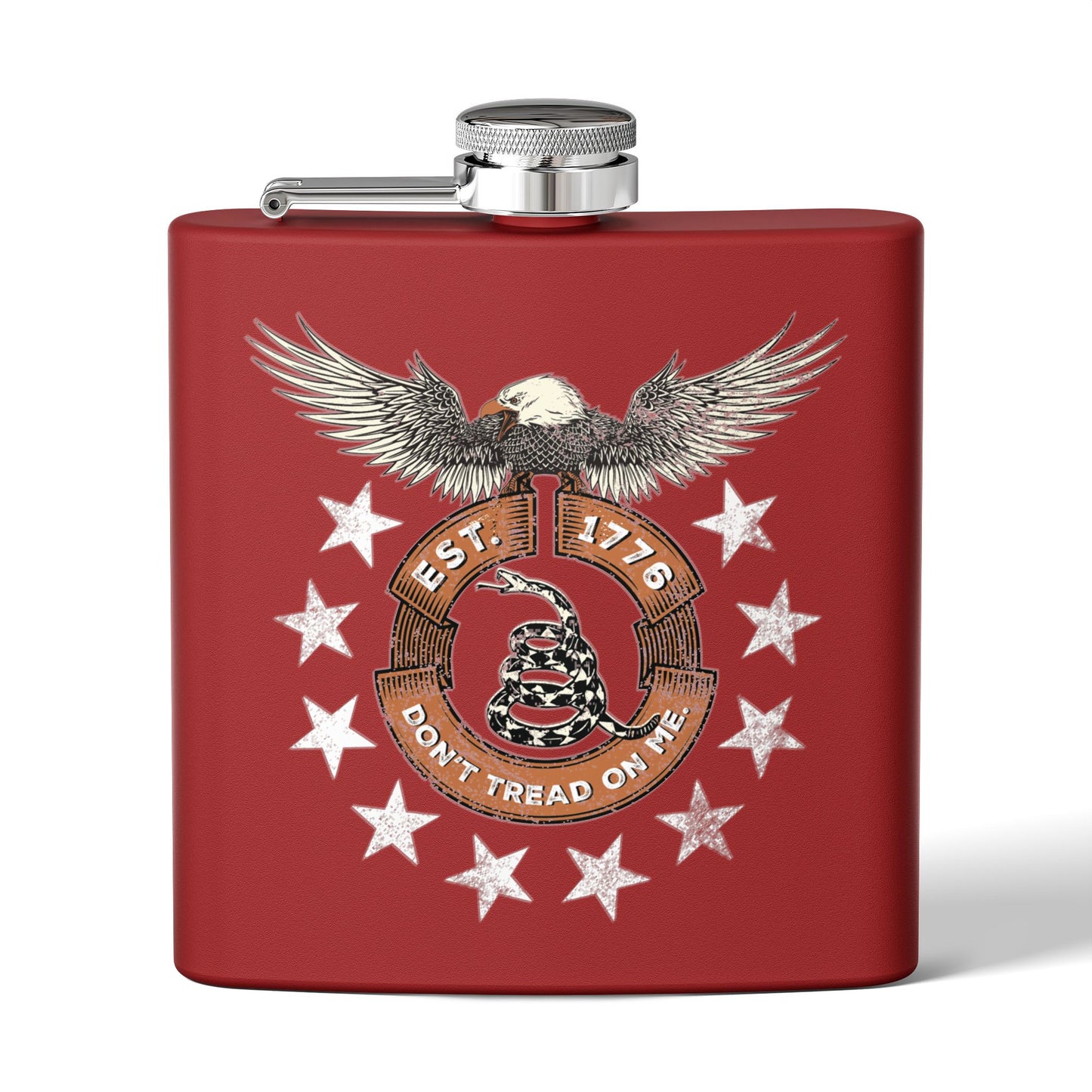 Patriotic Stainless Steel Flask - Screaming Eagle Gadsen Snake USA Design *Blu