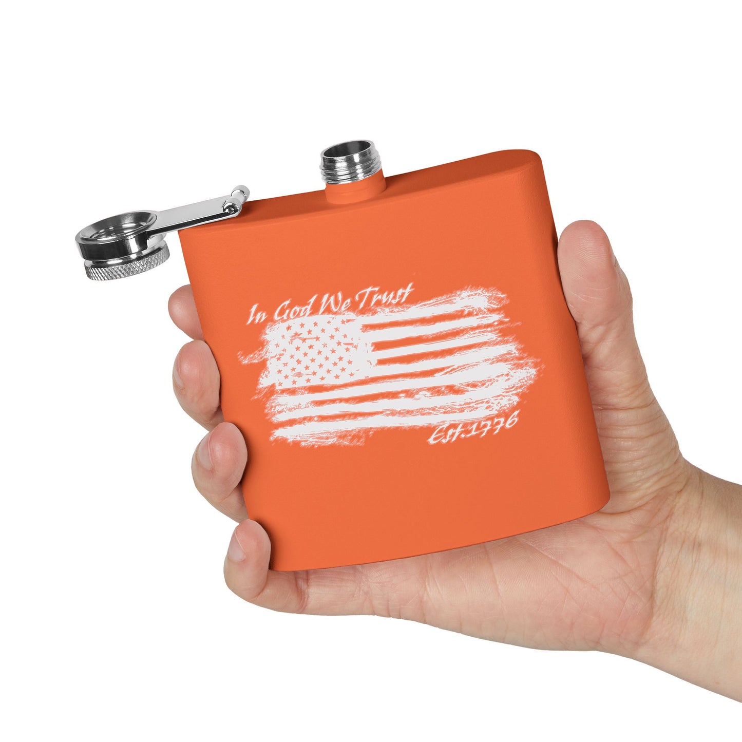 Patriotic Stainless Steel Flask - In God We Trust USA Design *Wht