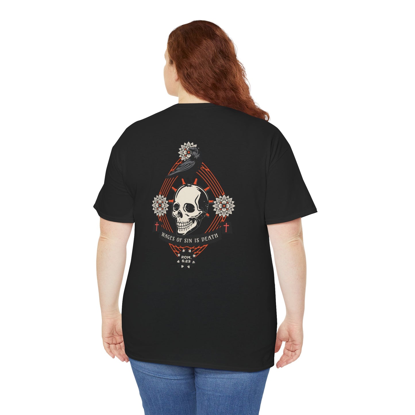 Faith Raven Skull Romans 6:23 Gothic Tee Design