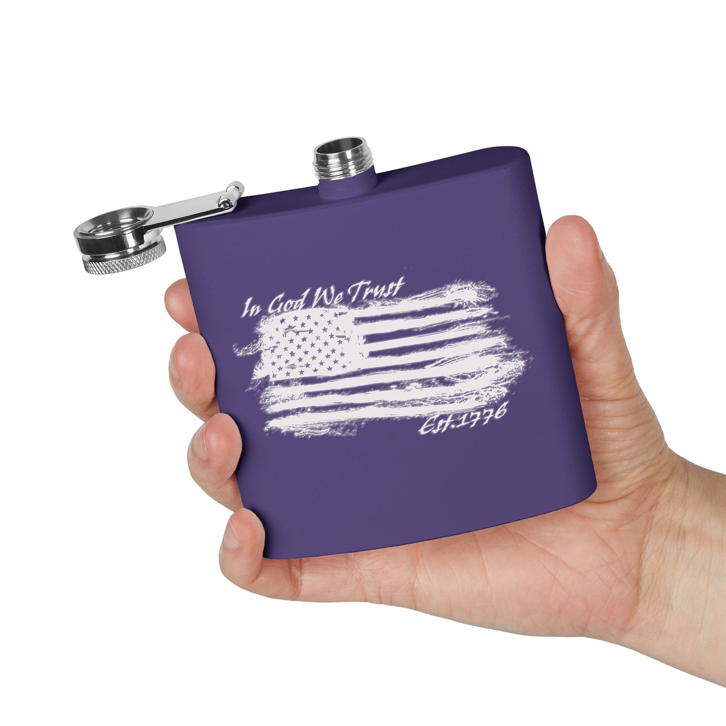 Patriotic Stainless Steel Flask - In God We Trust USA Design *Wht