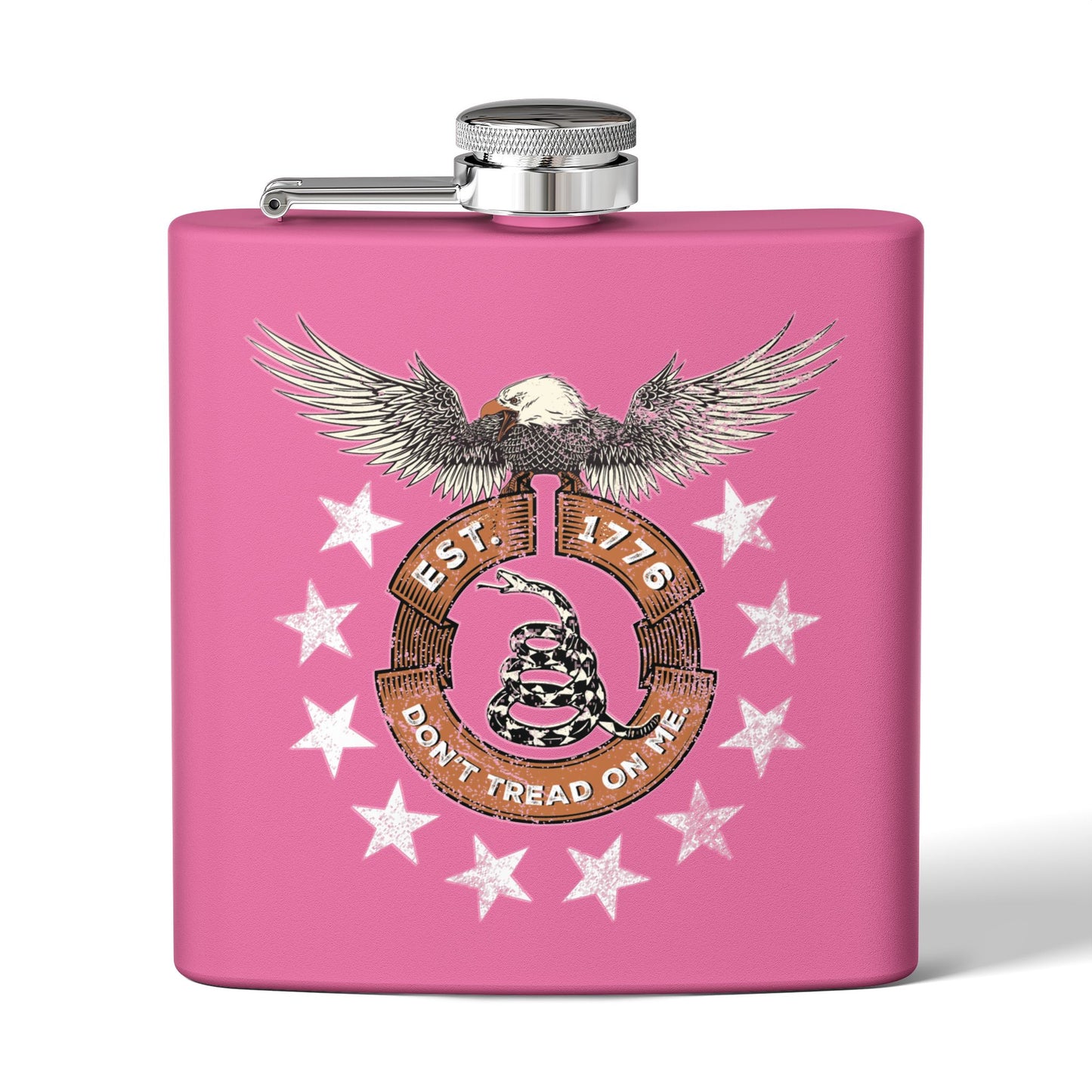 Patriotic Stainless Steel Flask - Screaming Eagle Gadsen Snake USA Design *Blu