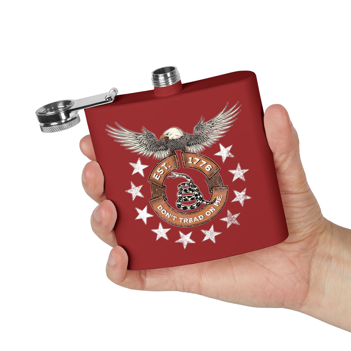Patriotic Stainless Steel Flask - Screaming Eagle Gadsen Snake USA Design *Blu