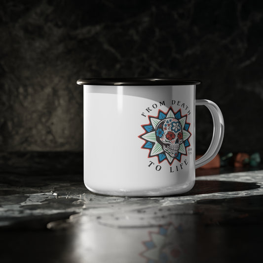 Enamel Camp Mug - 'From Death to Life' John 5:24 Scripture Design