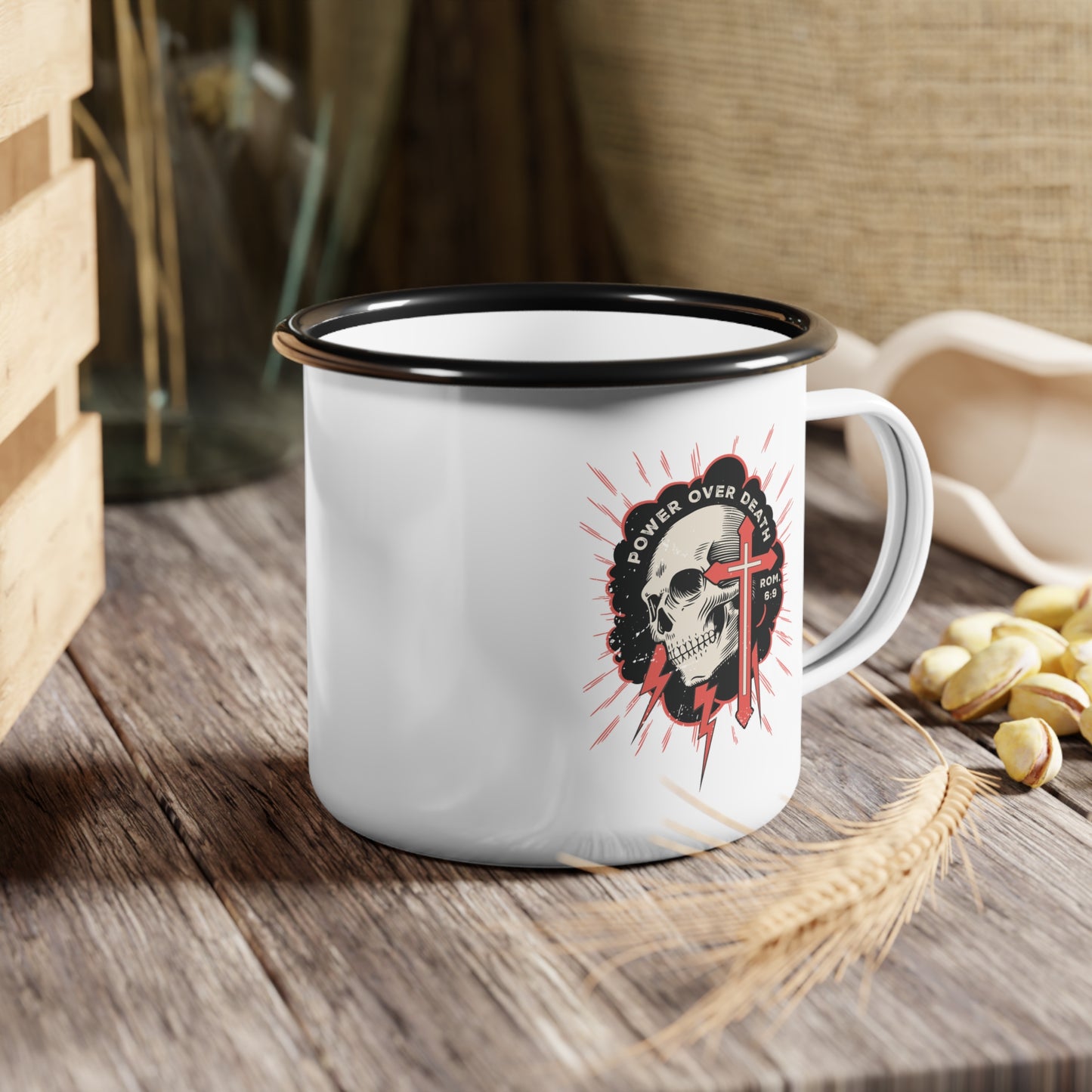 Enamel Camp Mug - "Power Over Death" Romans 6:9