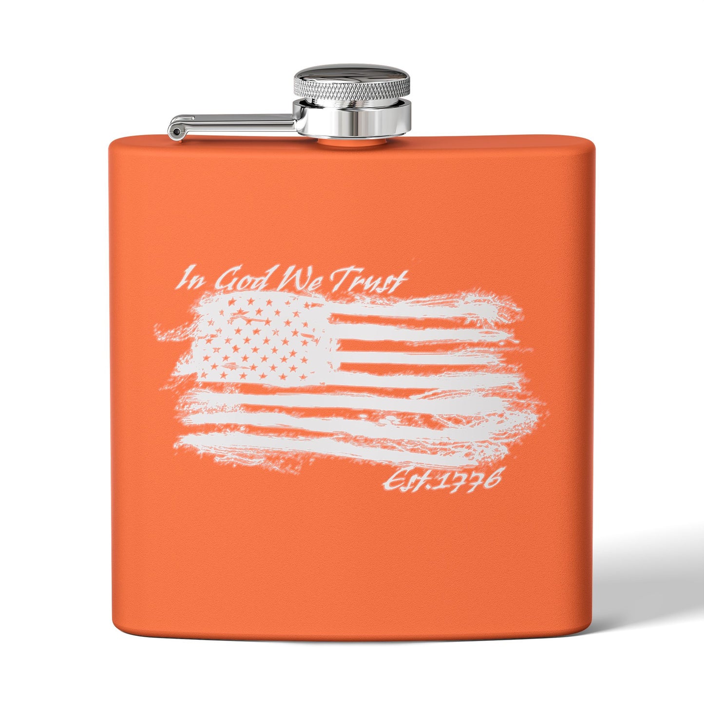 Patriotic Stainless Steel Flask - In God We Trust USA Design *Wht