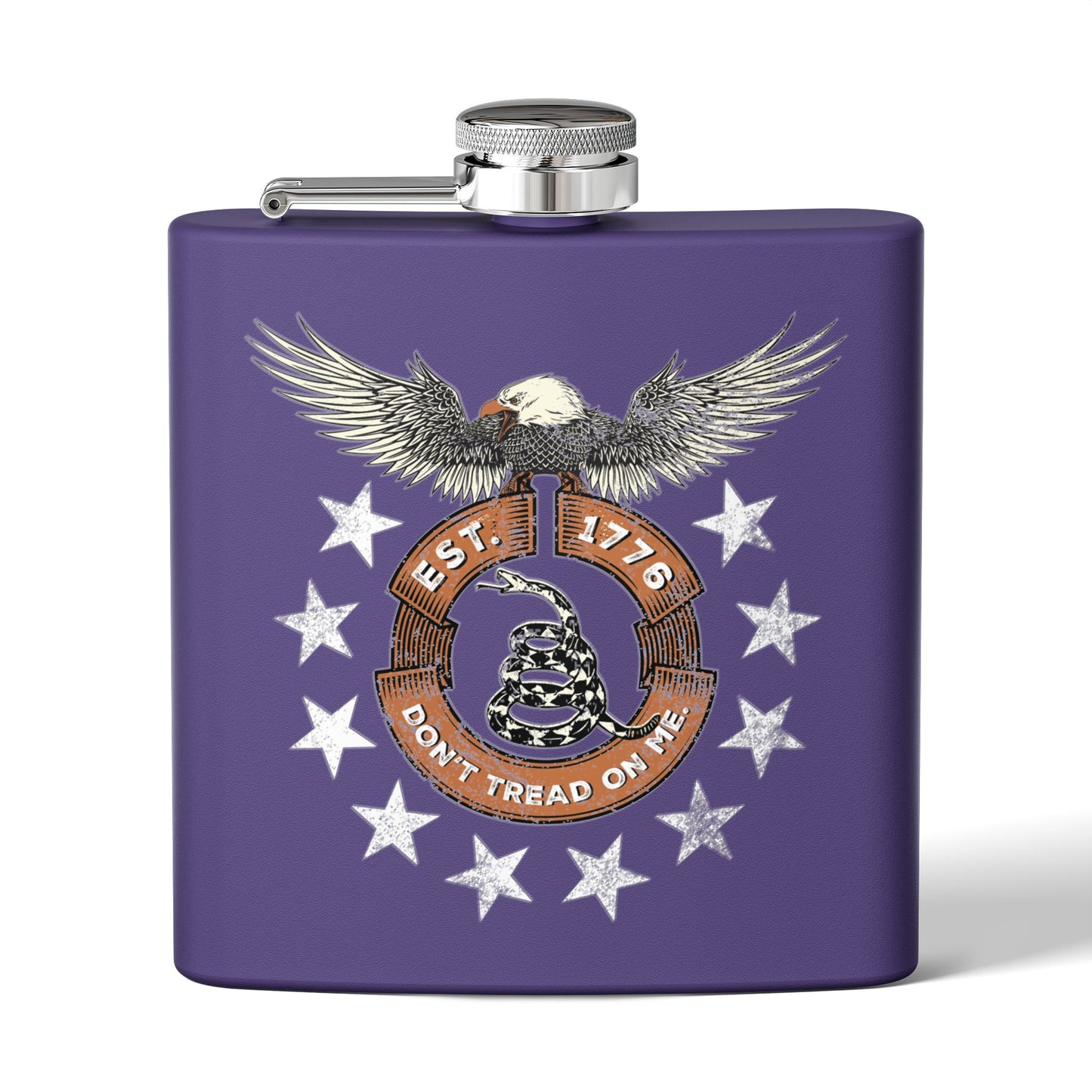 Patriotic Stainless Steel Flask - Screaming Eagle Gadsen Snake USA Design *Blu