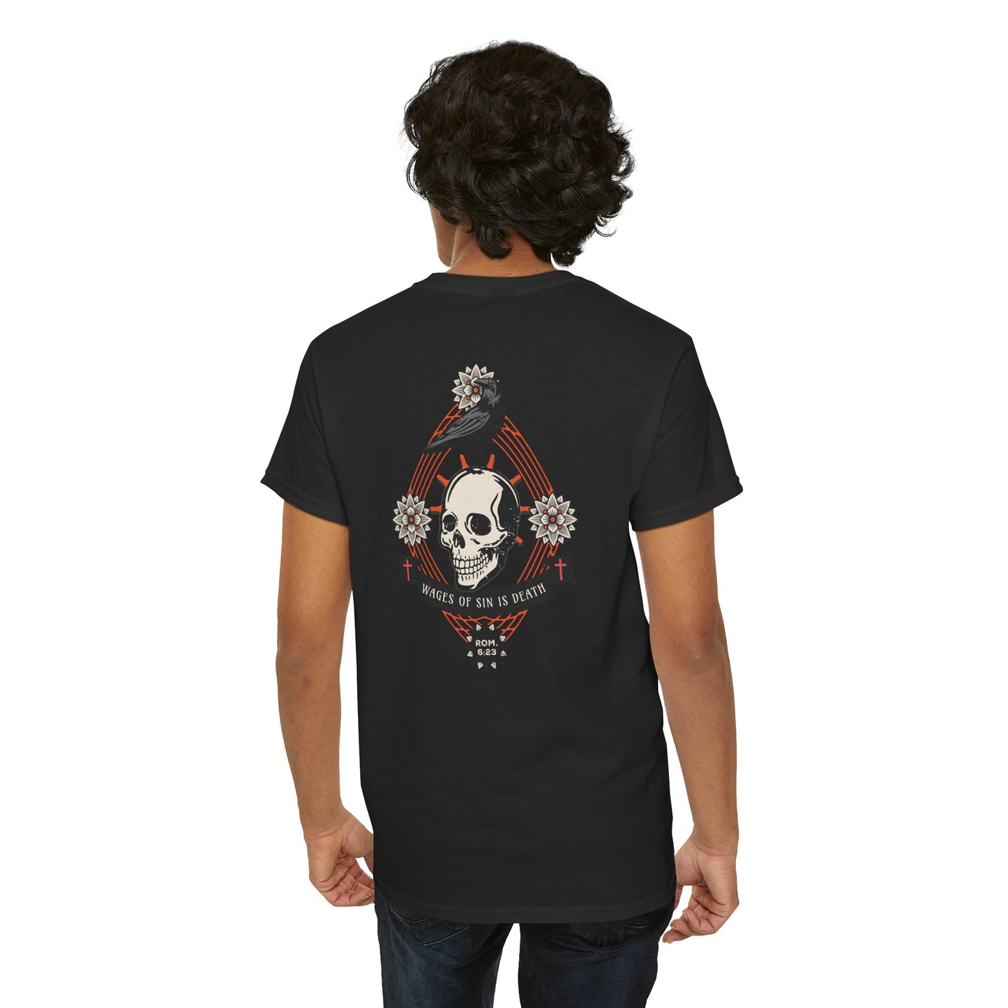 Faith Raven Skull Romans 6:23 Gothic Tee Design