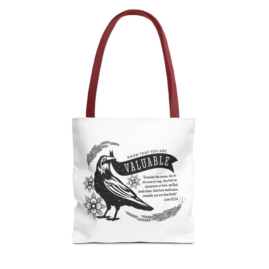 Faith Artistry Tote Bag - Luke 12:24 You are Valuable to God