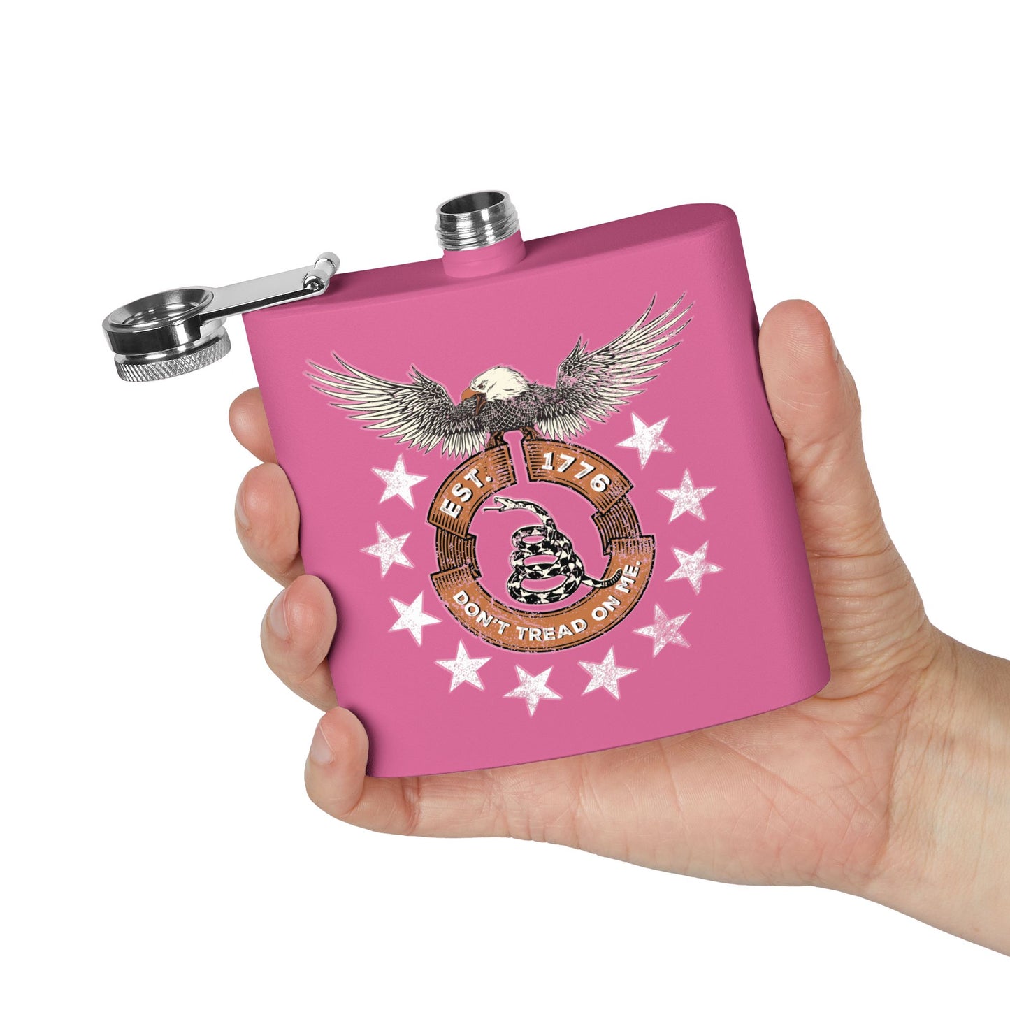 Patriotic Stainless Steel Flask - Screaming Eagle Gadsen Snake USA Design *Blu