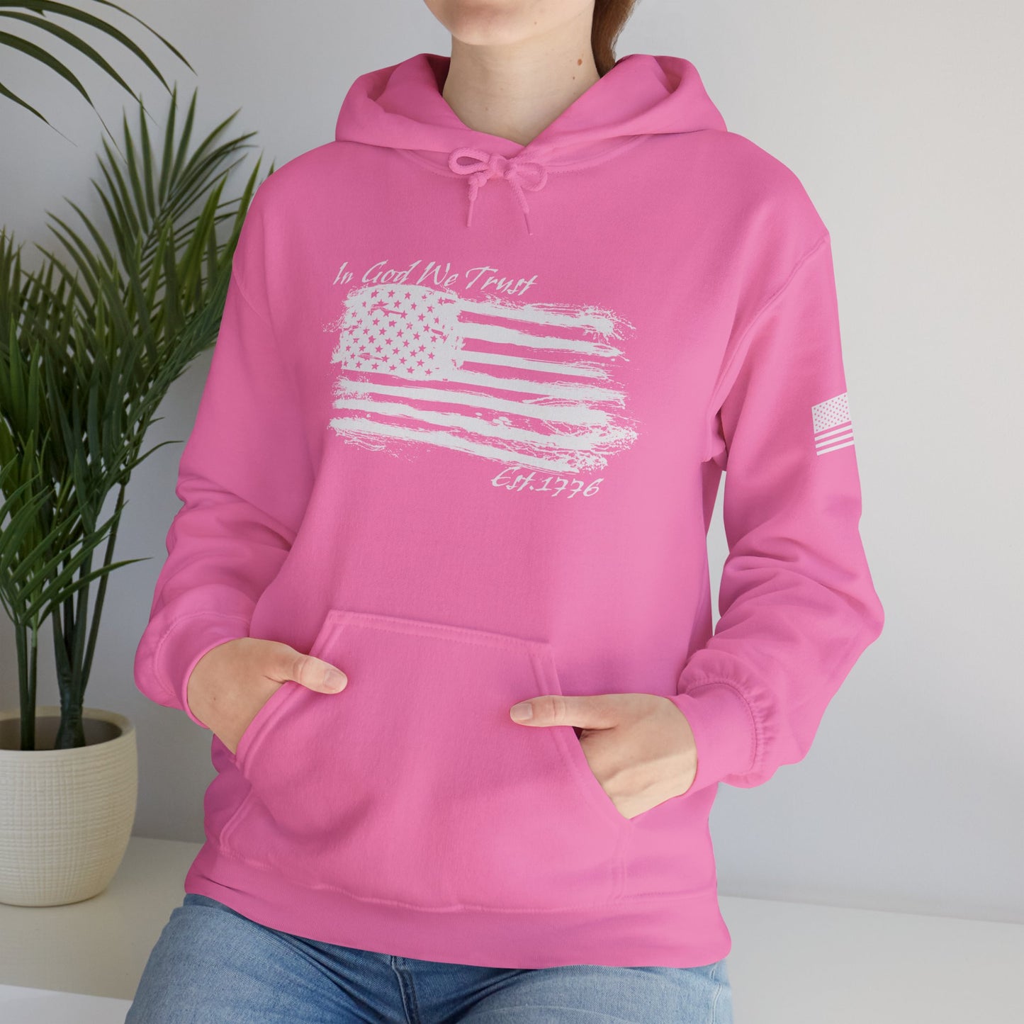 Patriotic "In God We Trust - 1776" Hooded Unisex Sweatshirt *Wht