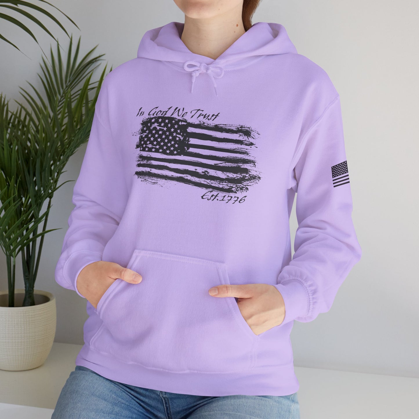 Patriotic "In God We Trust - 1776" Hooded Unisex Sweatshirt *Blk