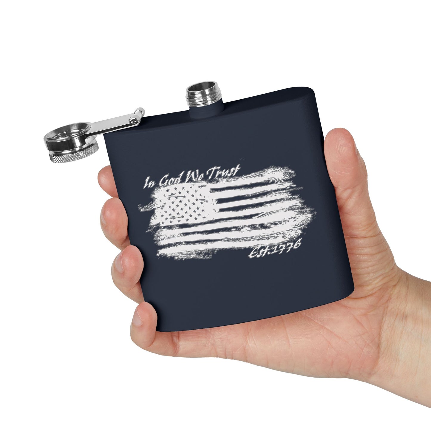 Patriotic Stainless Steel Flask - In God We Trust USA Design *Wht