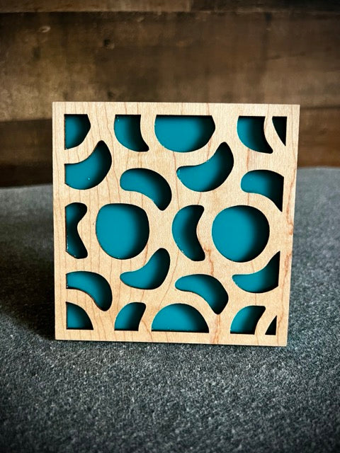 Handmade Organic Basswood & Acrylic Coasters - OCEAN