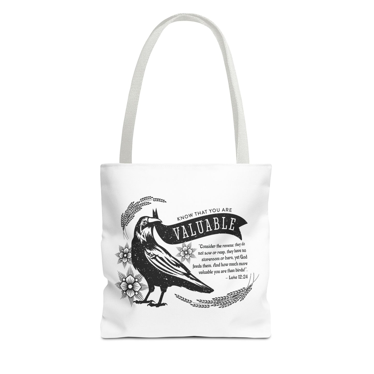 Faith Artistry Tote Bag - Luke 12:24 You are Valuable to God