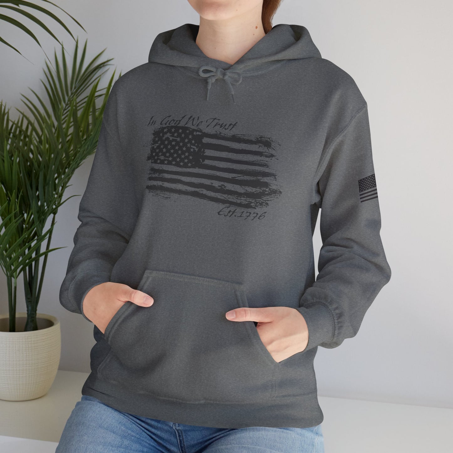 Patriotic "In God We Trust - 1776" Hooded Unisex Sweatshirt *Blk