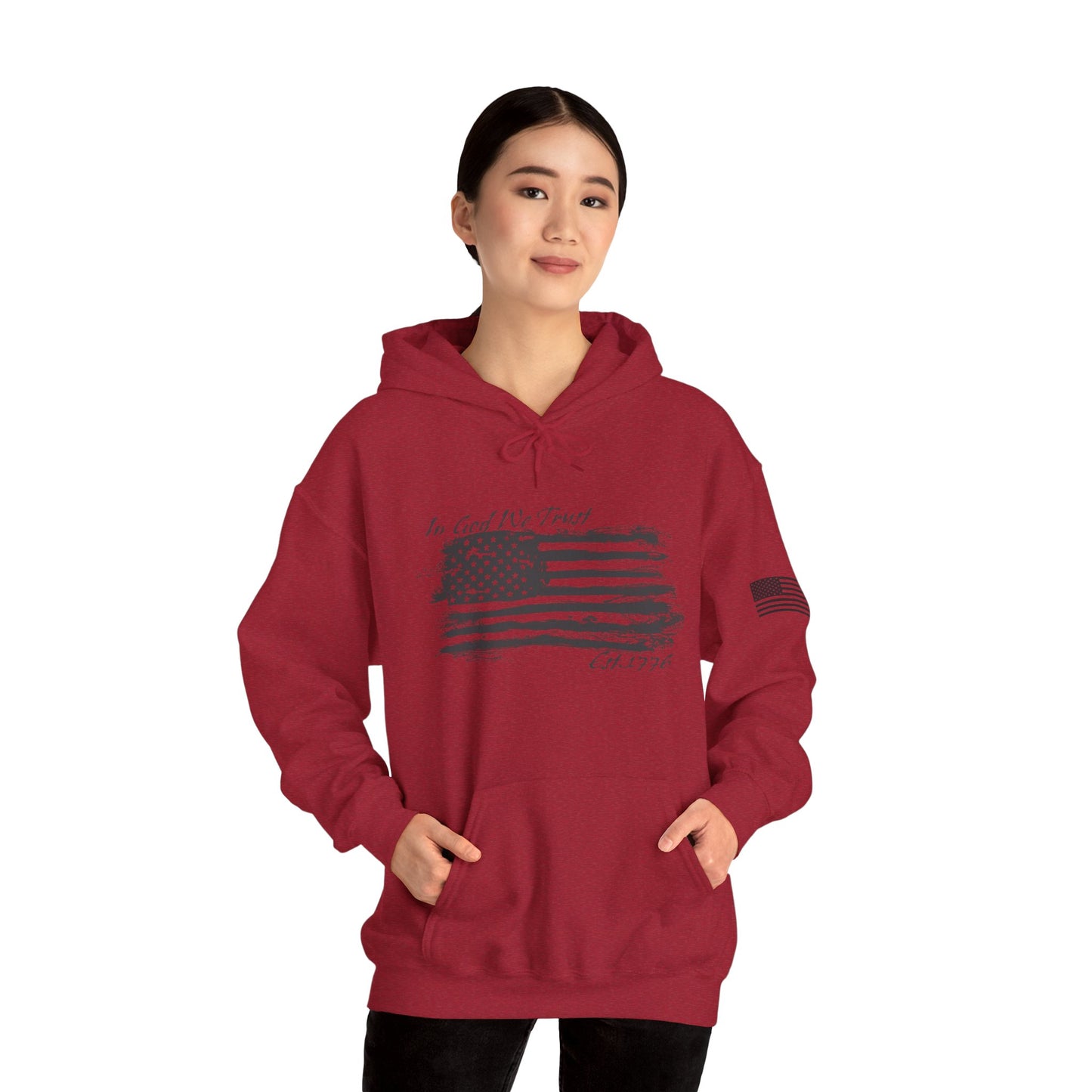 Patriotic "In God We Trust - 1776" Hooded Unisex Sweatshirt *Blk