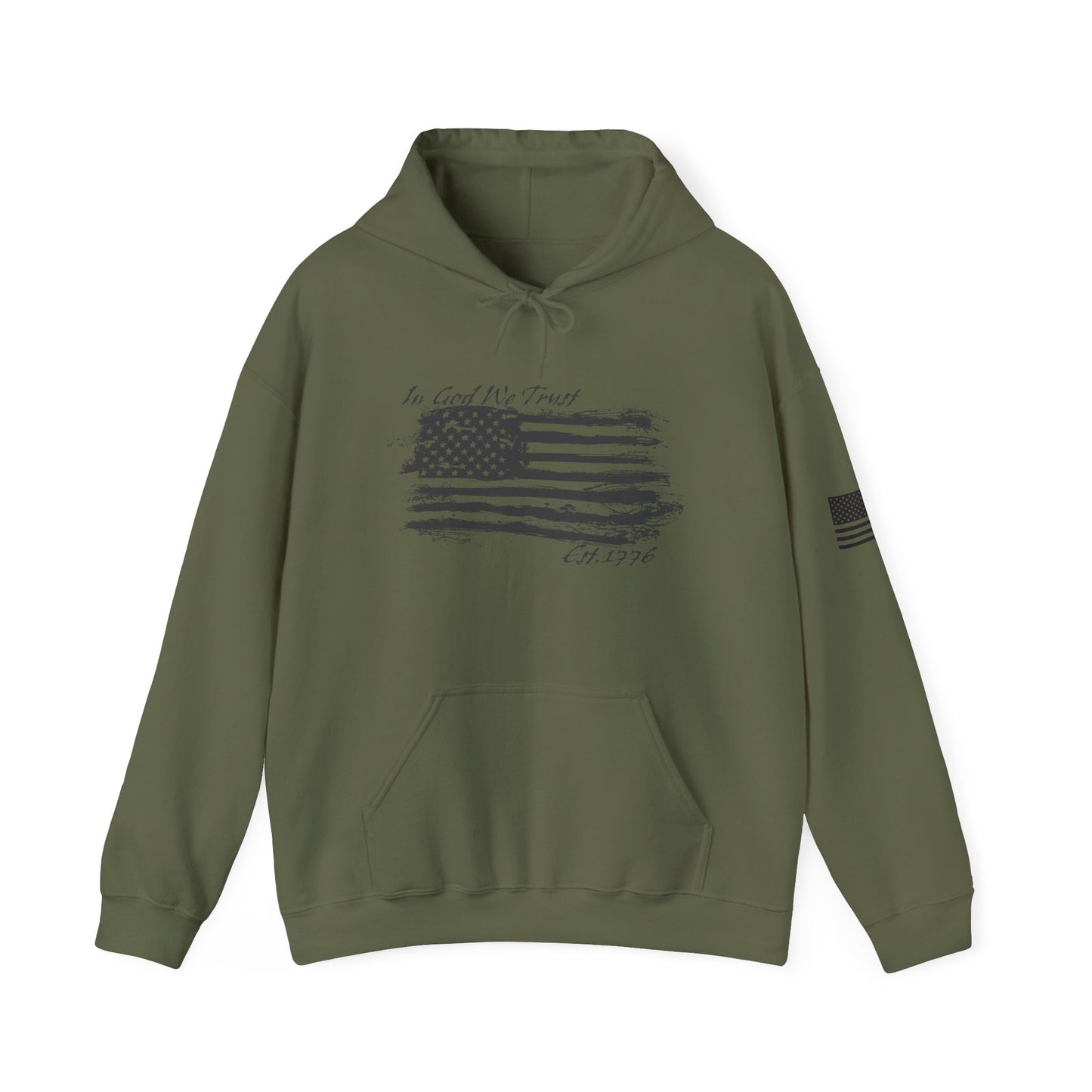 Patriotic "In God We Trust - 1776" Hooded Unisex Sweatshirt *Blk