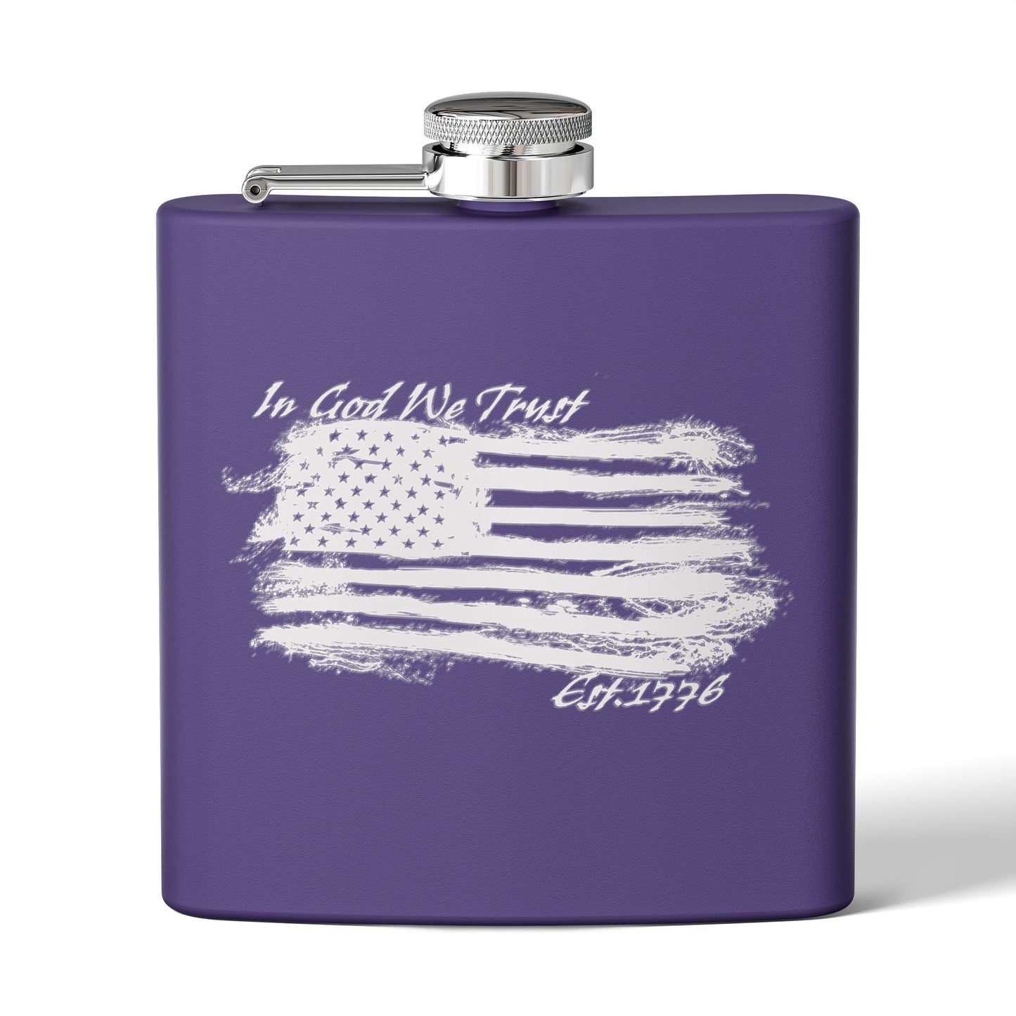 Patriotic Stainless Steel Flask - In God We Trust USA Design *Wht