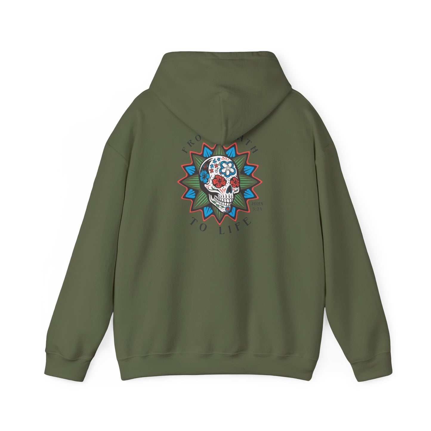 Faith Hoodie - 'From Death to Life' John 5:24 Gothic Sweatshirt Design