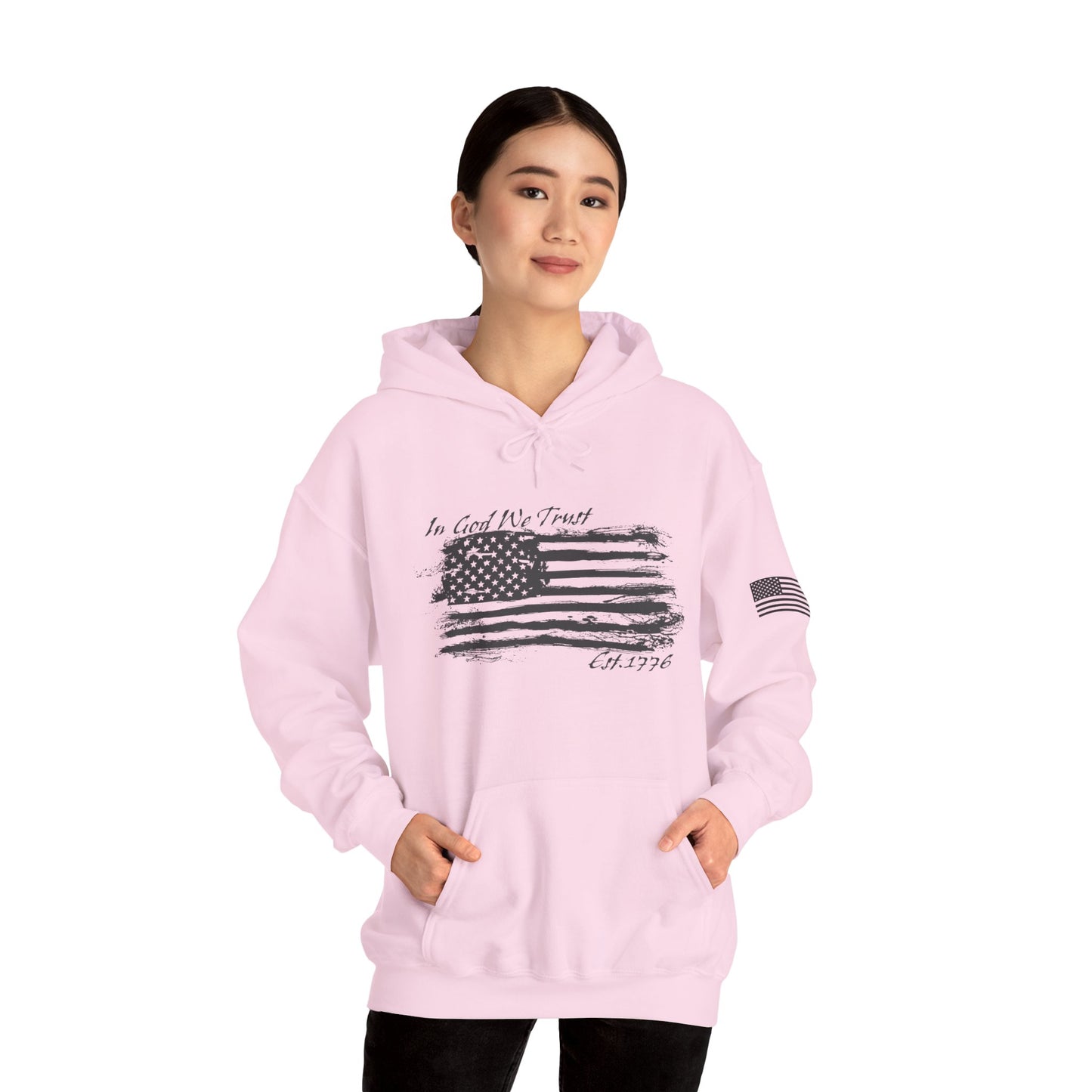 Patriotic "In God We Trust - 1776" Hooded Unisex Sweatshirt *Blk