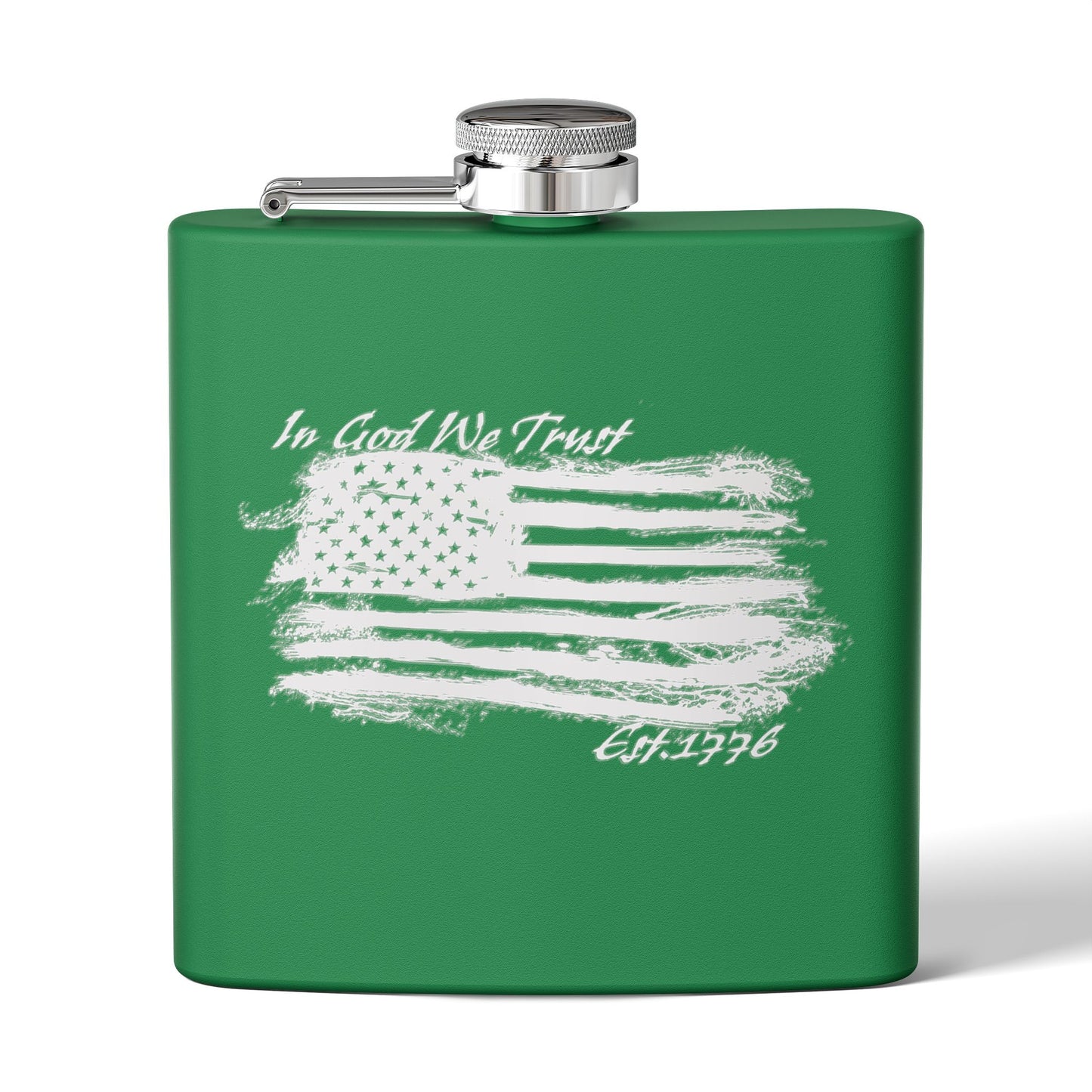 Patriotic Stainless Steel Flask - In God We Trust USA Design *Wht