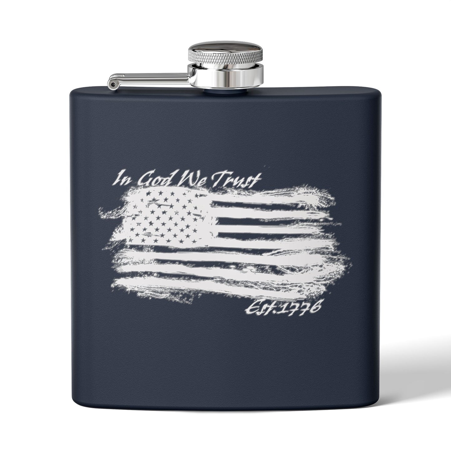 Patriotic Stainless Steel Flask - In God We Trust USA Design *Wht