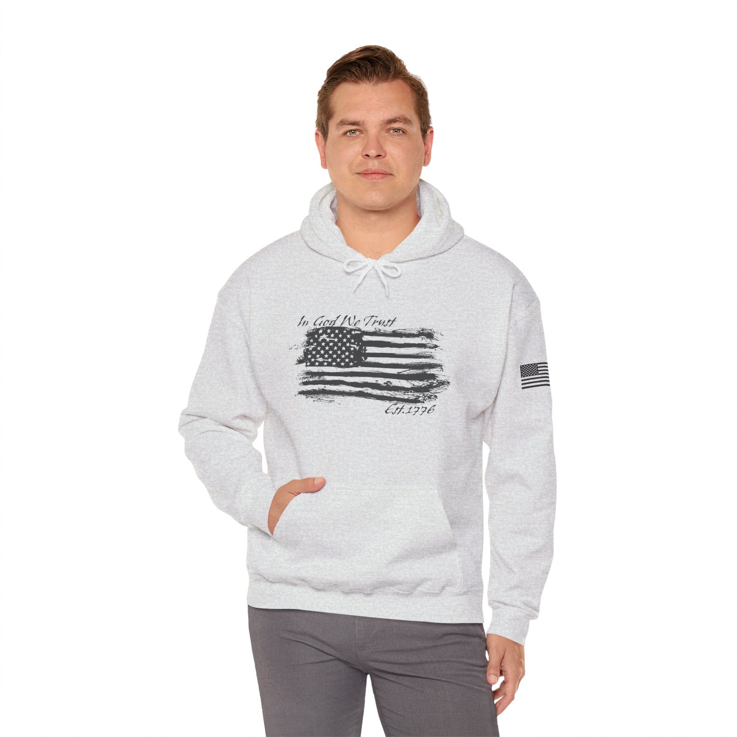 Patriotic "In God We Trust - 1776" Hooded Unisex Sweatshirt *Blk