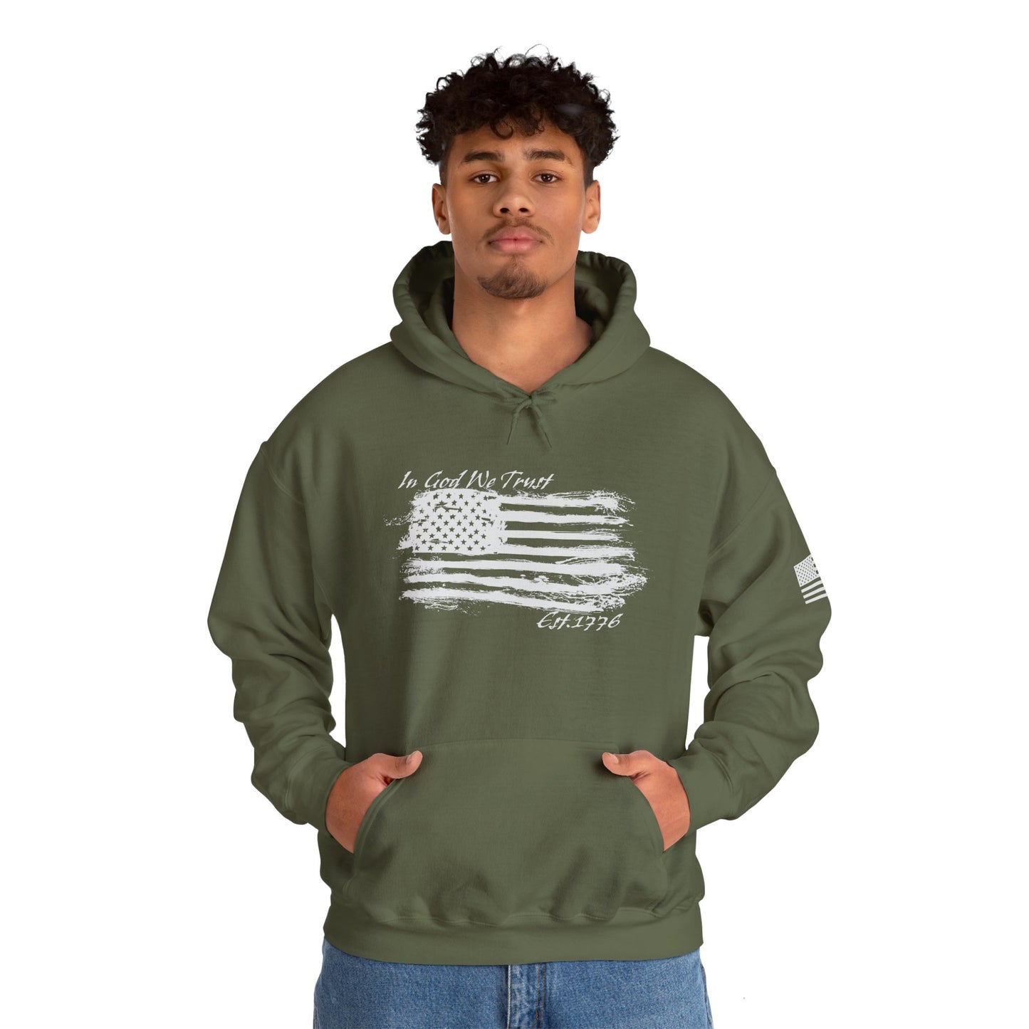 Patriotic "In God We Trust - 1776" Hooded Unisex Sweatshirt *Wht