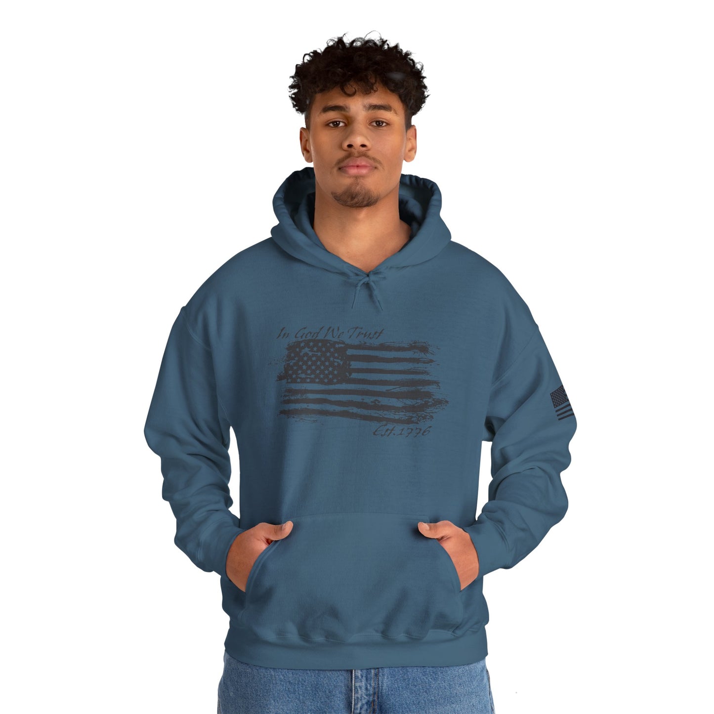 Patriotic "In God We Trust - 1776" Hooded Unisex Sweatshirt *Blk