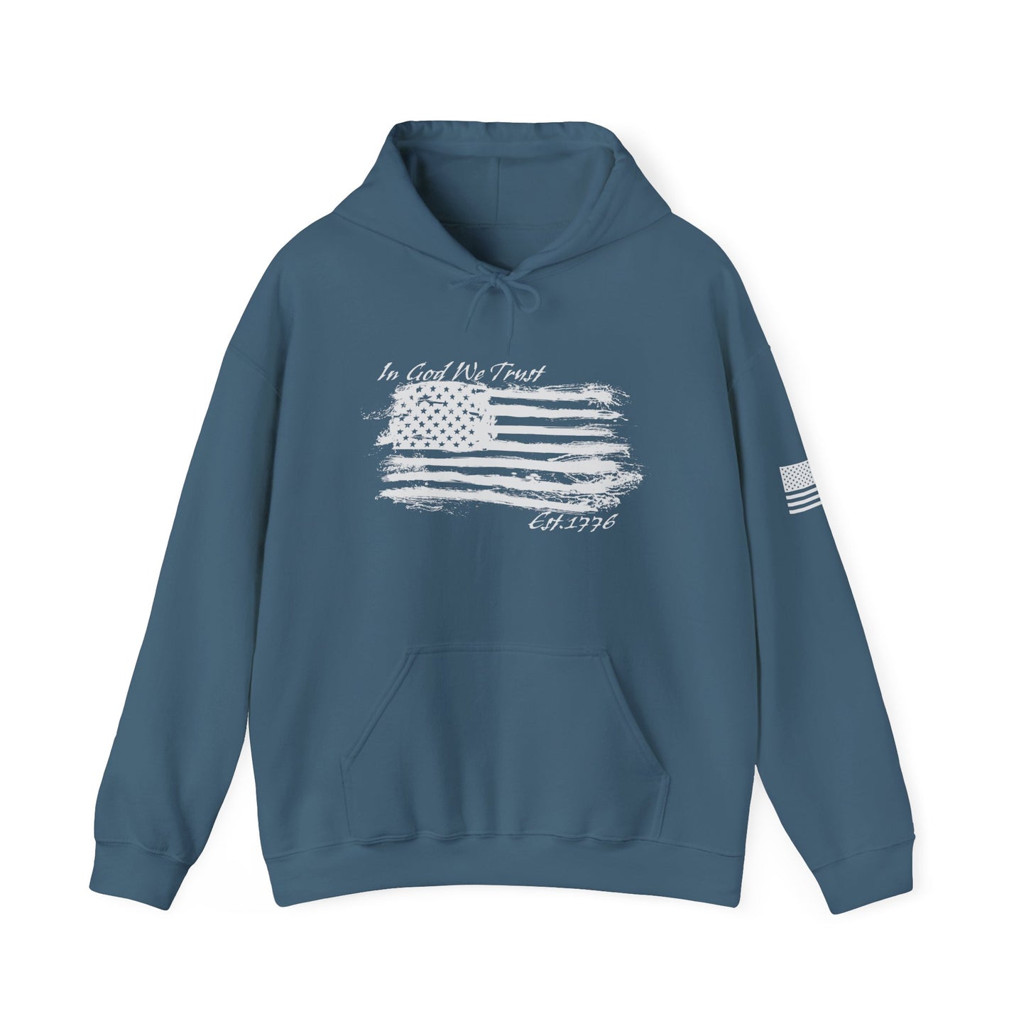 Patriotic "In God We Trust - 1776" Hooded Unisex Sweatshirt *Wht