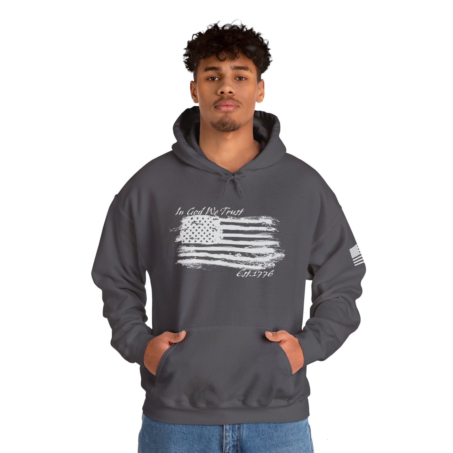 Patriotic "In God We Trust - 1776" Hooded Unisex Sweatshirt *Wht
