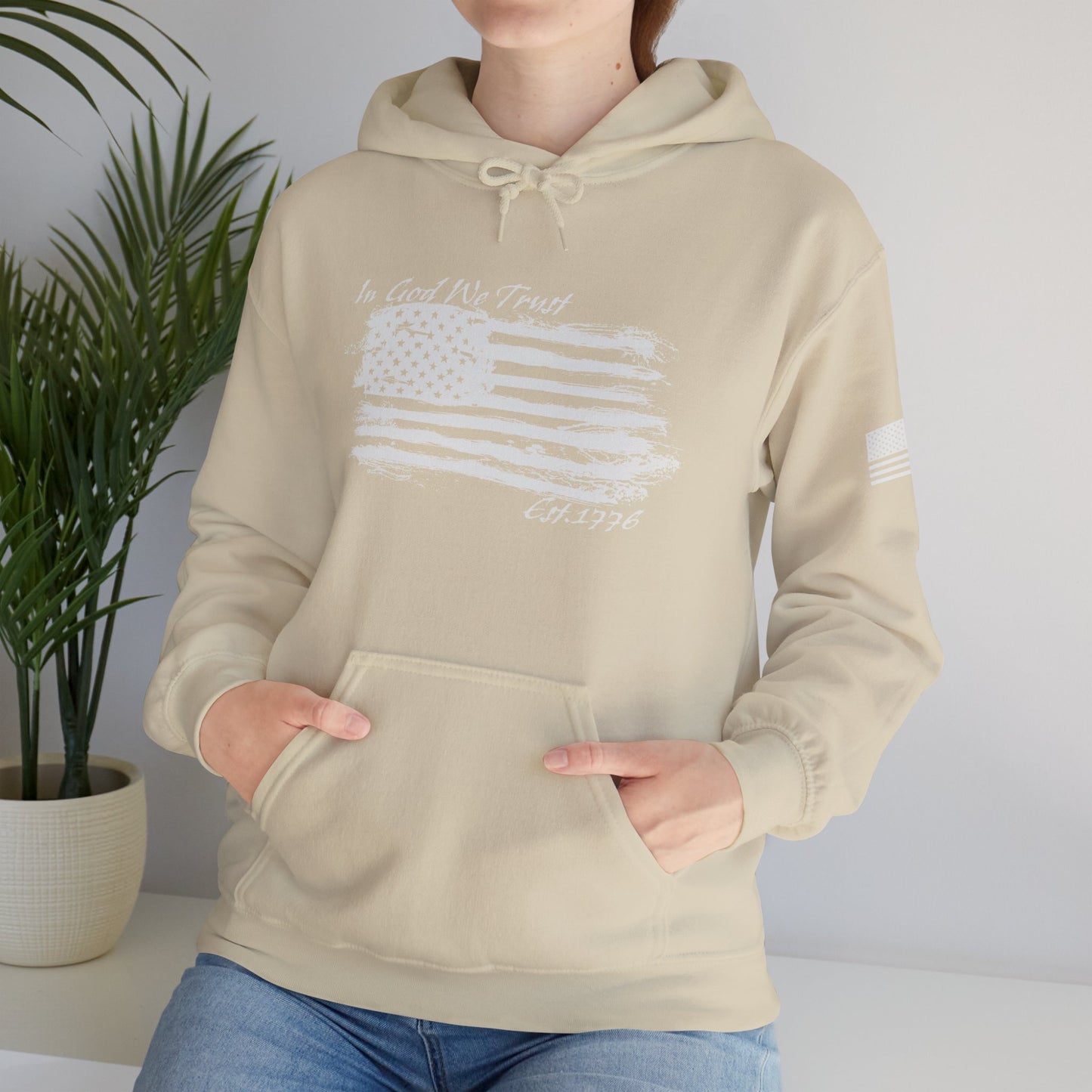 Patriotic "In God We Trust - 1776" Hooded Unisex Sweatshirt *Wht