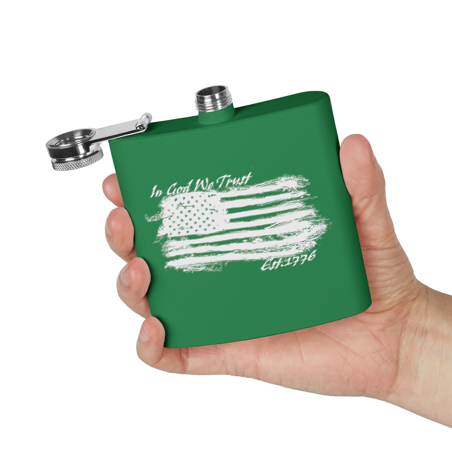 Patriotic Stainless Steel Flask - In God We Trust USA Design *Wht