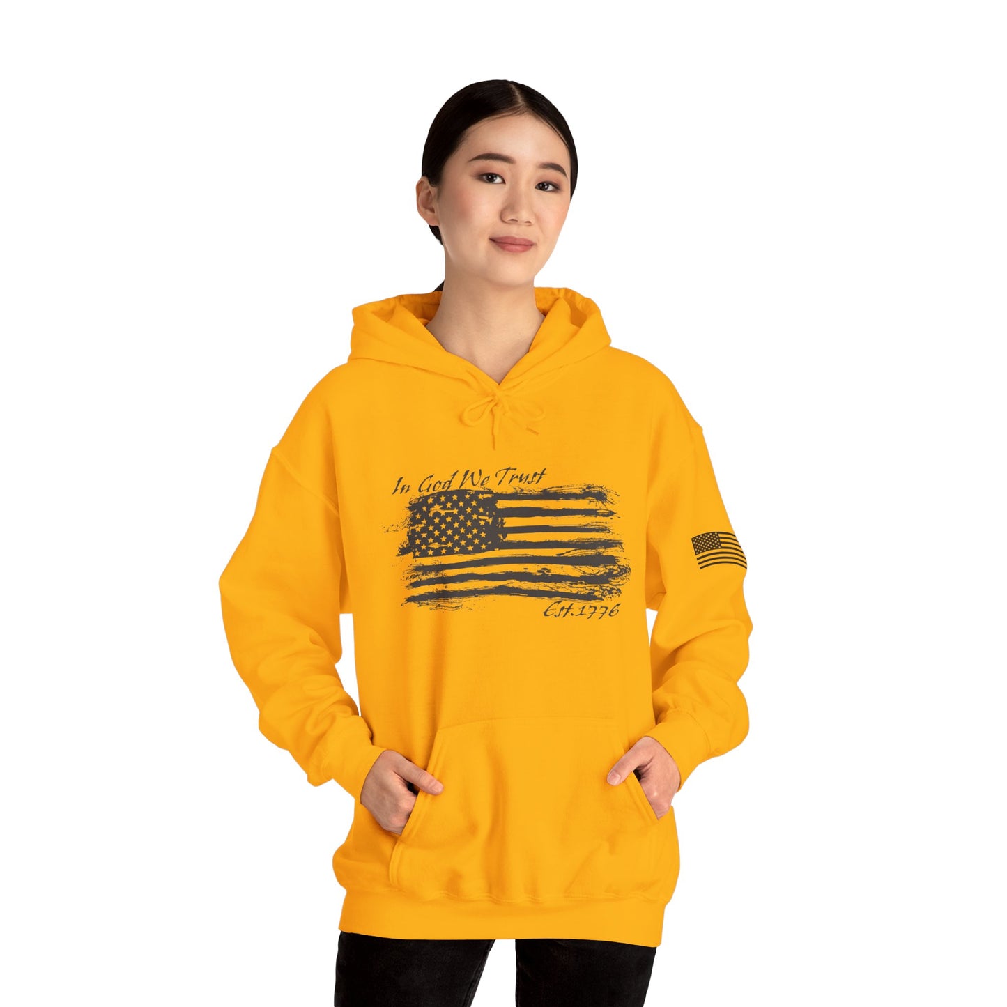 Patriotic "In God We Trust - 1776" Hooded Unisex Sweatshirt *Blk