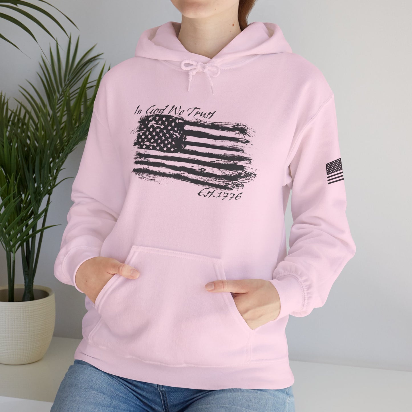Patriotic "In God We Trust - 1776" Hooded Unisex Sweatshirt *Blk