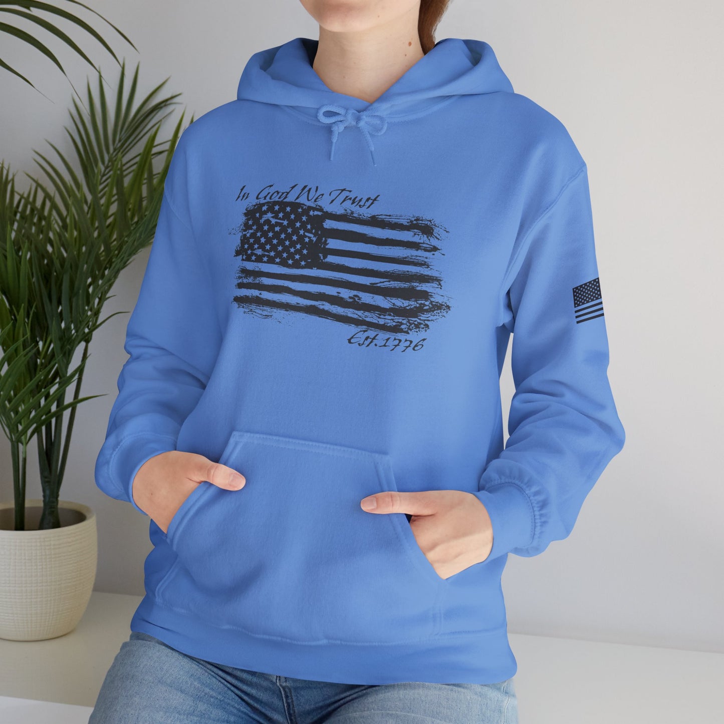 Patriotic "In God We Trust - 1776" Hooded Unisex Sweatshirt *Blk