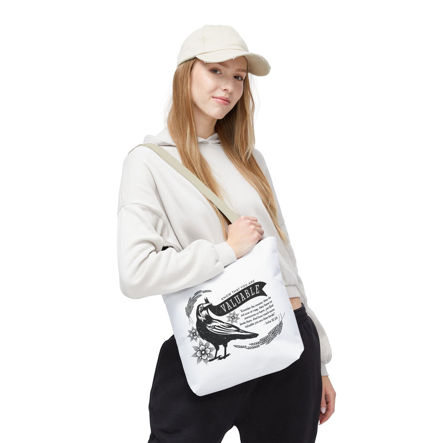 Faith Artistry Tote Bag - Luke 12:24 You are Valuable to God