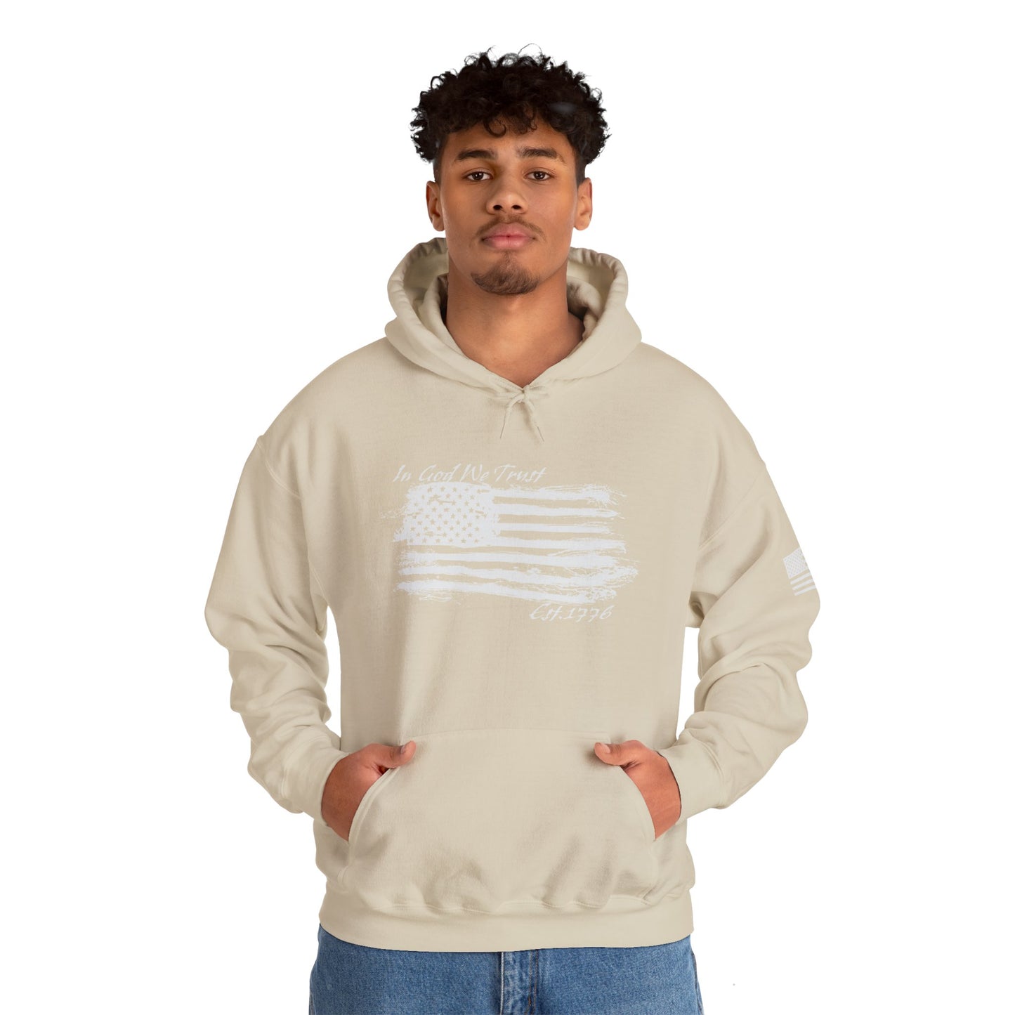 Patriotic "In God We Trust - 1776" Hooded Unisex Sweatshirt *Wht