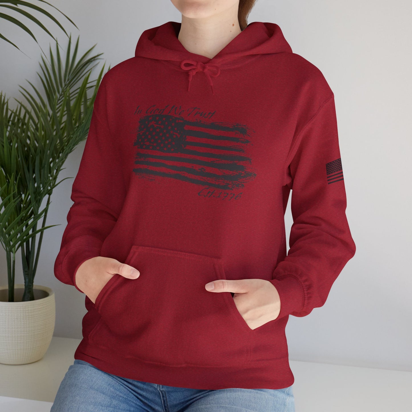 Patriotic "In God We Trust - 1776" Hooded Unisex Sweatshirt *Blk
