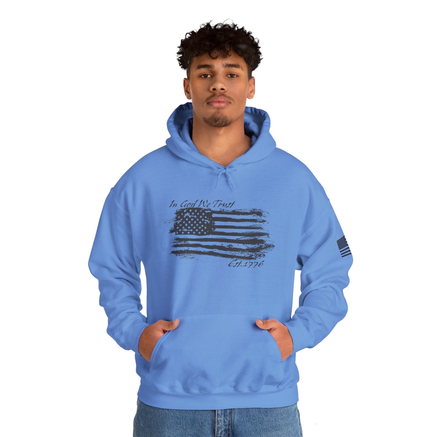 Patriotic "In God We Trust - 1776" Hooded Unisex Sweatshirt *Blk