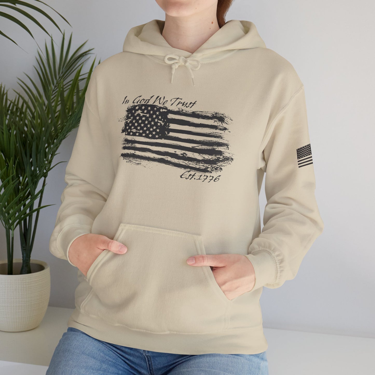 Patriotic "In God We Trust - 1776" Hooded Unisex Sweatshirt *Blk
