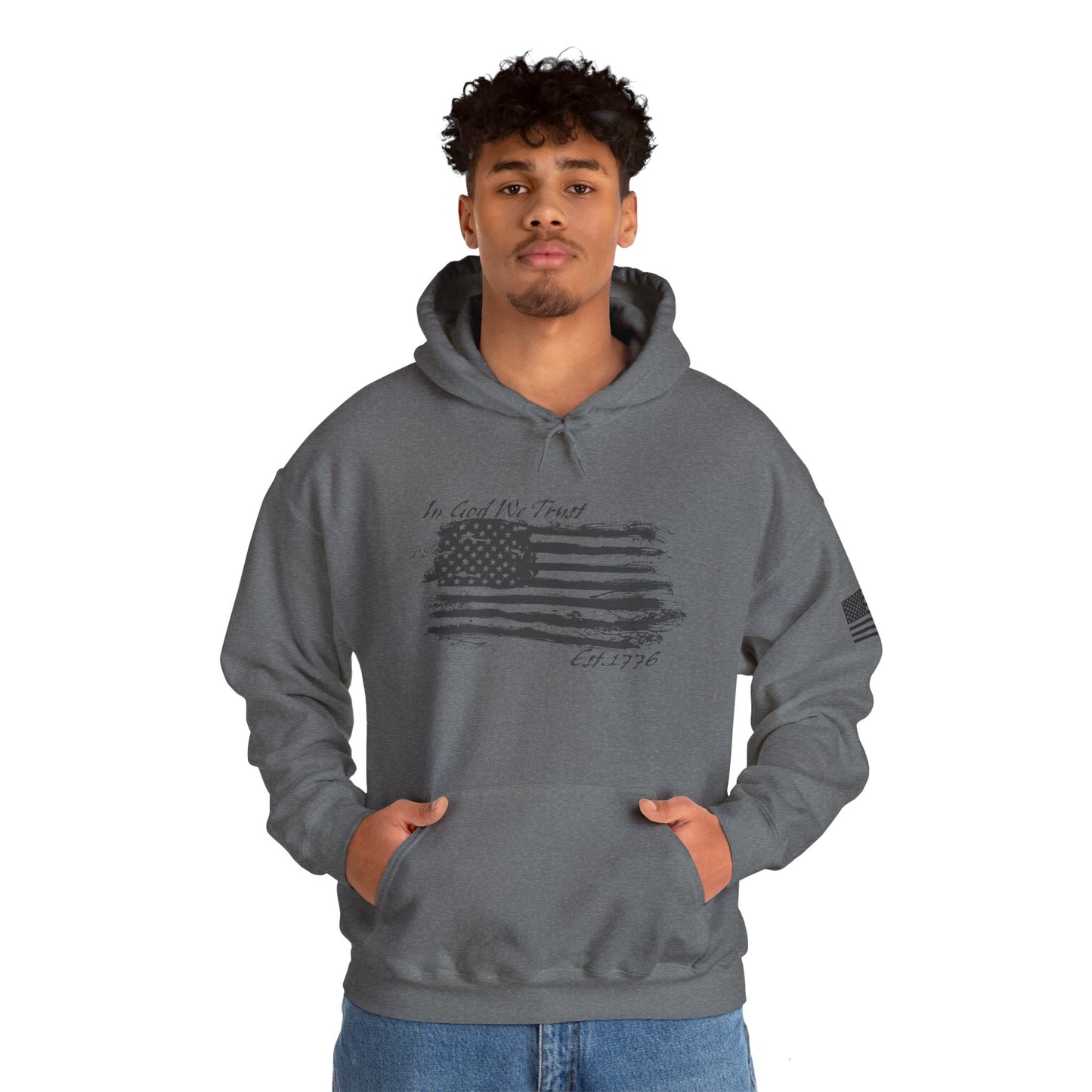 Patriotic "In God We Trust - 1776" Hooded Unisex Sweatshirt *Blk