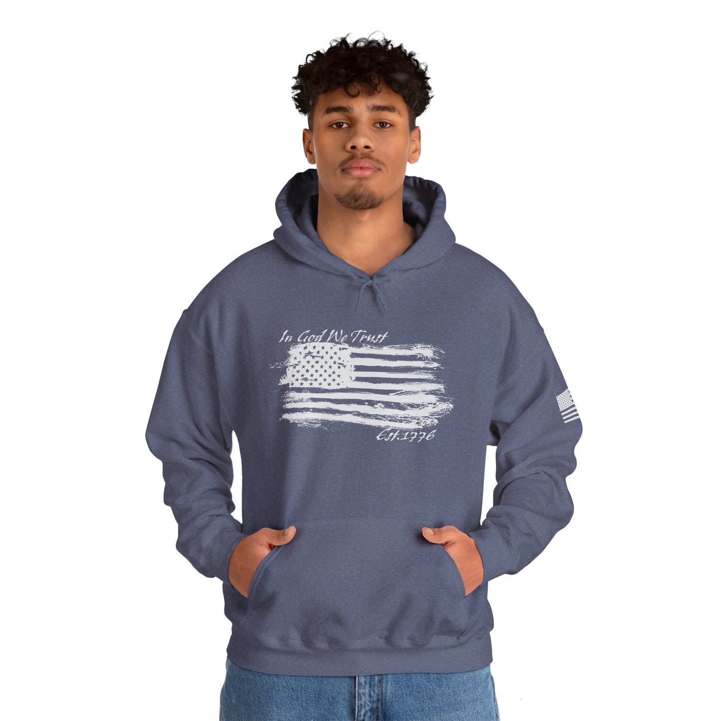 Patriotic "In God We Trust - 1776" Hooded Unisex Sweatshirt *Wht