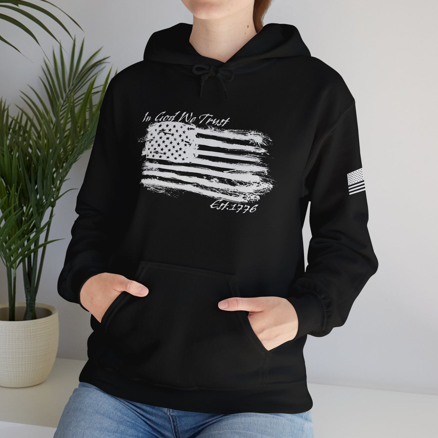 Patriotic "In God We Trust - 1776" Hooded Unisex Sweatshirt *Wht